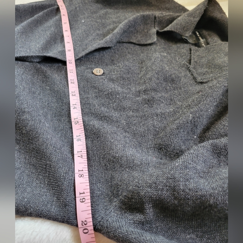 Sarah Spencer | Dark Gray Button Down Self-Tie Merino Wool Duster Cardigan - Picture 8 of 11